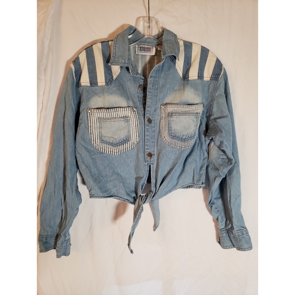 Women's Karuba Denim Tie Front Long Sleeve Shirt Size M